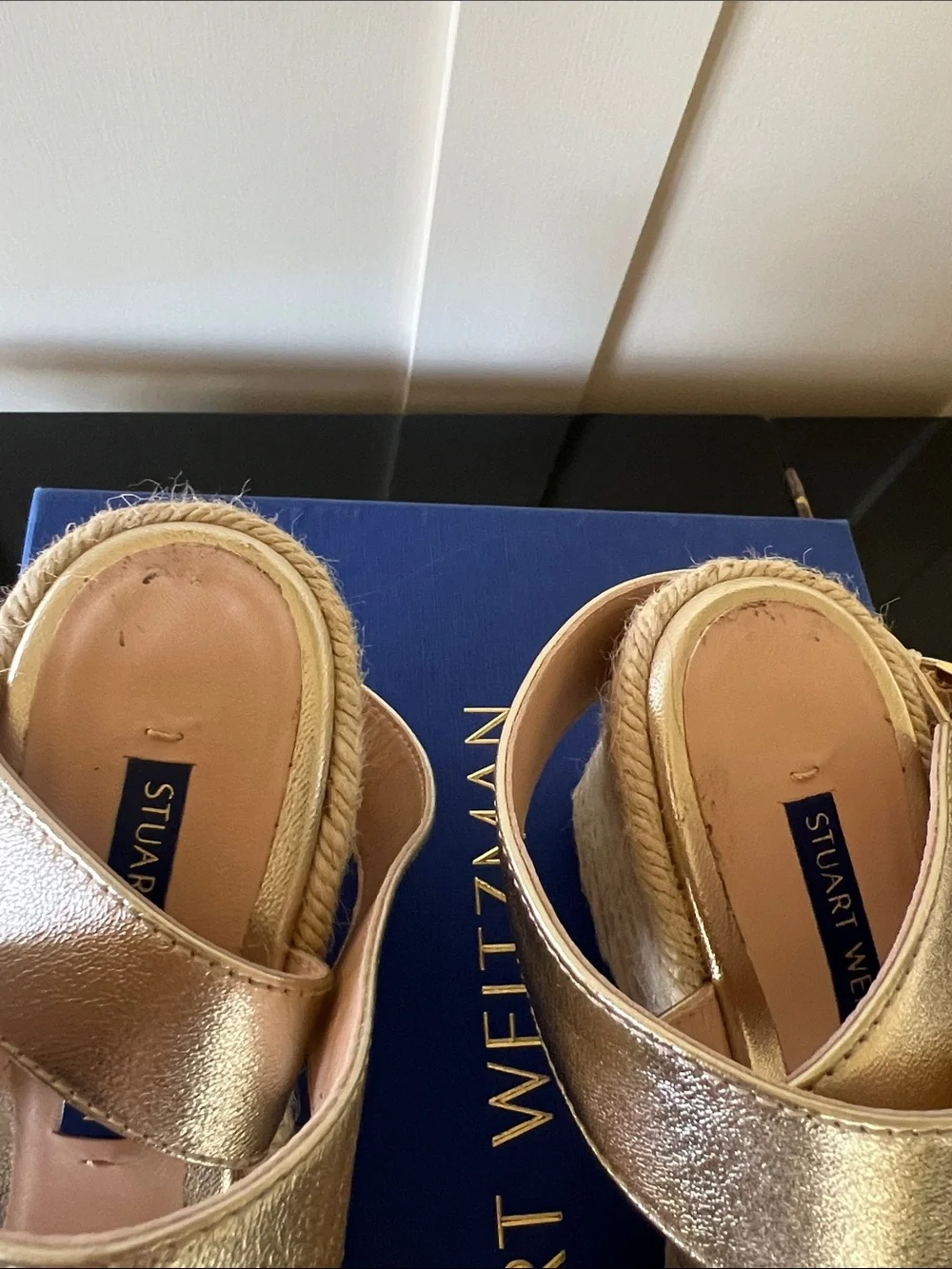 Stuart Weitzman Metallic Gold Espadrille Wedge Sandals - Picture 5 of 9